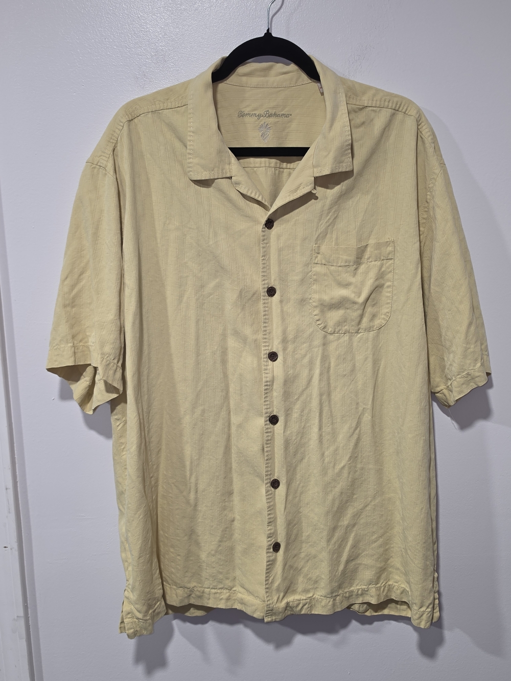 Tommy Bahama 100% Silk Butter Yellow Coastal Button Up Shirt Size XLarge